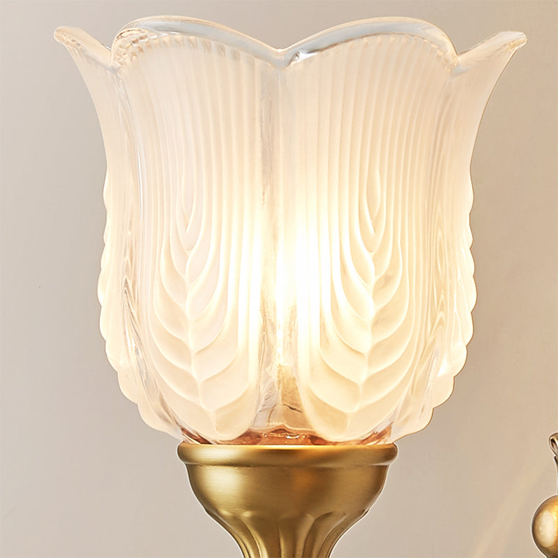 Golden Leaf Wall Sconce Light Antique Style Metal 1/2-Light Bedroom Wall Lamp with Frosted Glass Bell Shade Clearhalo 'Wall Lamps & Sconces' 'Wall Lights' Lighting' 270102