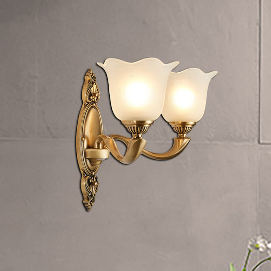 Flower Opal Glass Wall Lighting Vintage Style 1/2-Light Bedroom Wall Mounted Lamp with Golden Metal Arm Clearhalo 'Wall Lamps & Sconces' 'Wall Lights' Lighting' 270116