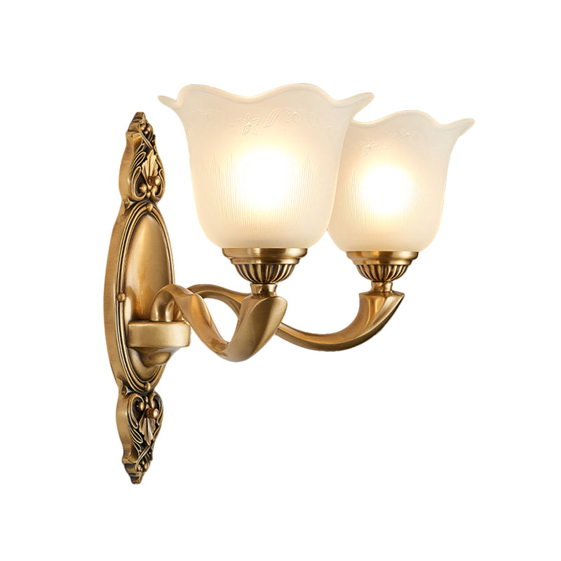 Flower Opal Glass Wall Lighting Vintage Style 1/2-Light Bedroom Wall Mounted Lamp with Golden Metal Arm Clearhalo 'Wall Lamps & Sconces' 'Wall Lights' Lighting' 270118