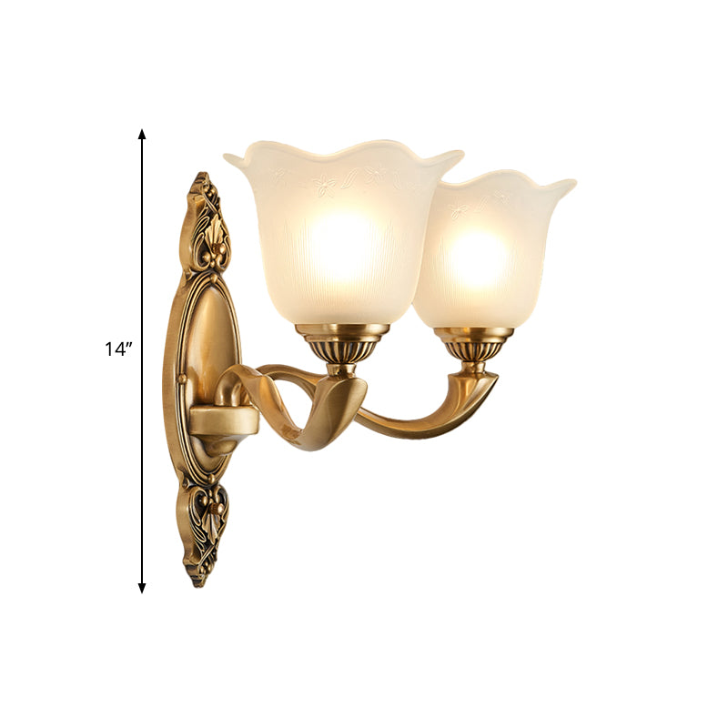 Flower Opal Glass Wall Lighting Vintage Style 1/2-Light Bedroom Wall Mounted Lamp with Golden Metal Arm Clearhalo 'Wall Lamps & Sconces' 'Wall Lights' Lighting' 270119