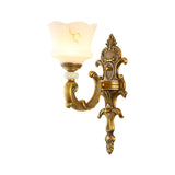 Vintage Style Petal Sconce Light Fixture 1/2-Light Opal Glass Wall Mounted Lamp in Brass for Bedroom Clearhalo 'Wall Lamps & Sconces' 'Wall Lights' Lighting' 270135