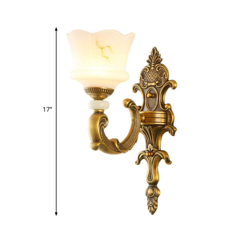 Vintage Style Petal Sconce Light Fixture 1/2-Light Opal Glass Wall Mounted Lamp in Brass for Bedroom Clearhalo 'Wall Lamps & Sconces' 'Wall Lights' Lighting' 270136