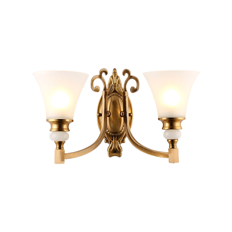 Flared Shade Bedroom Wall Lighting Vintage Style Frosted Glass 1/2-Light Brass Finish Wall Lamp Clearhalo 'Wall Lamps & Sconces' 'Wall Lights' Lighting' 270162