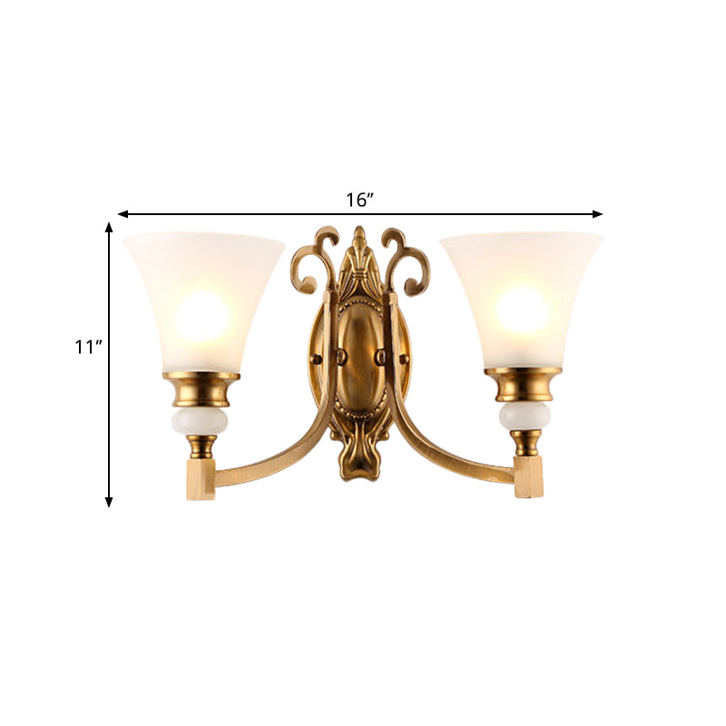 Flared Shade Bedroom Wall Lighting Vintage Style Frosted Glass 1/2-Light Brass Finish Wall Lamp Clearhalo 'Wall Lamps & Sconces' 'Wall Lights' Lighting' 270163