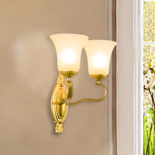 Bell Opal Glass Sconce Light Fixture Vintage Style 1/2-Head Corridor Wall Mount Light in Gold Clearhalo 'Wall Lamps & Sconces' 'Wall Lights' Lighting' 270170