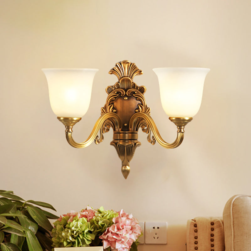 1/2-Bulb Bell Wall Mounted Light Traditional Style Milky Glass Sconce Lamp in Gold for Bedroom Clearhalo 'Wall Lamps & Sconces' 'Wall Lights' Lighting' 270191