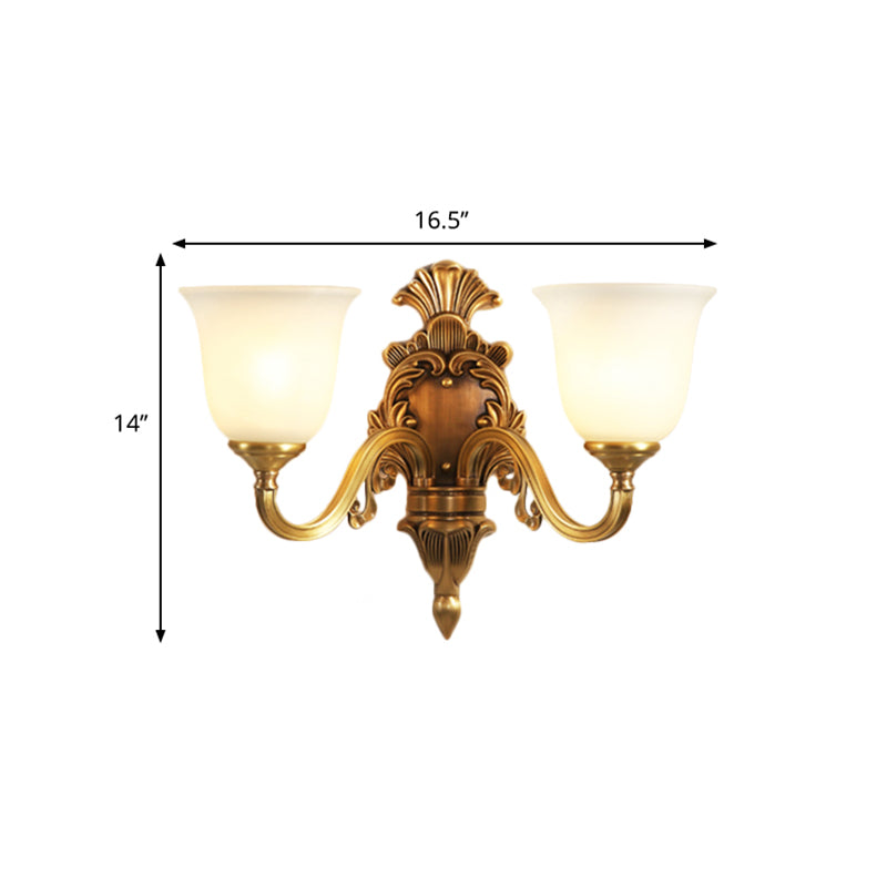 1/2-Bulb Bell Wall Mounted Light Traditional Style Milky Glass Sconce Lamp in Gold for Bedroom Clearhalo 'Wall Lamps & Sconces' 'Wall Lights' Lighting' 270194