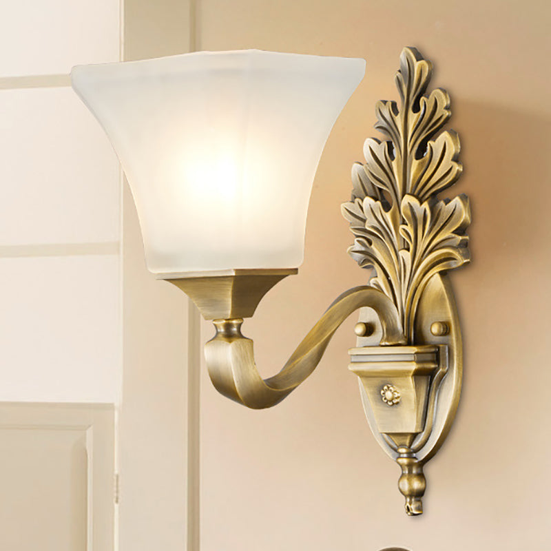 Golden 1/2-Light Sconce Light Vintage Stylish Opal Glass Bell Shade Wall Mount Lighting for Living Room Clearhalo 'Wall Lamps & Sconces' 'Wall Lights' Lighting' 270196