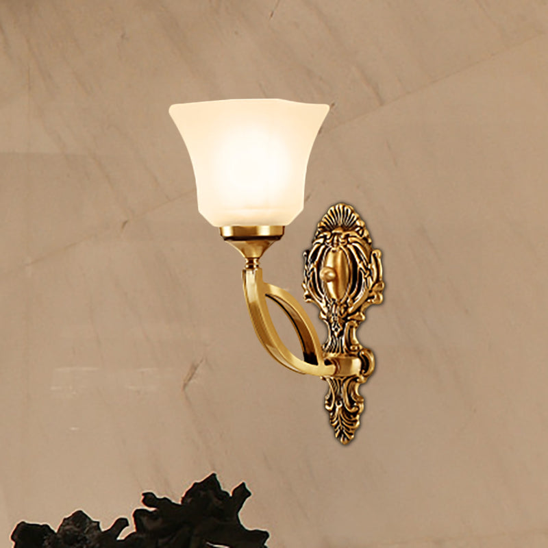 Metal Golden Wall Lighting Fixture Bell 1/2-Light Modern Style Wall Sconce with Opal Glass Shade 1.0 Gold Clearhalo 'Wall Lamps & Sconces' 'Wall Lights' Lighting' 270205