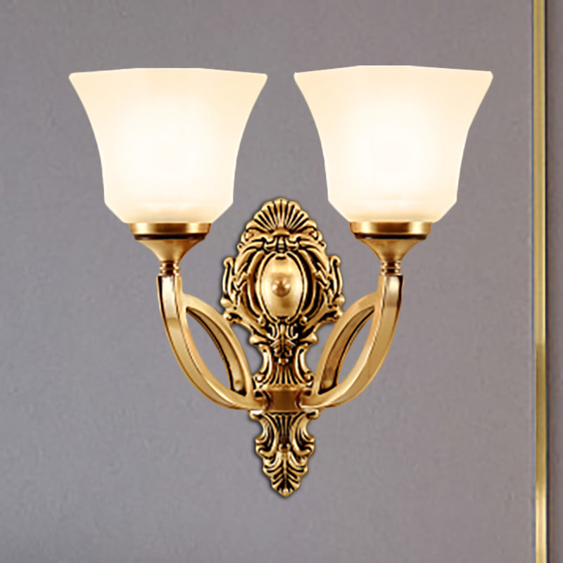 Metal Golden Wall Lighting Fixture Bell 1/2-Light Modern Style Wall Sconce with Opal Glass Shade 2.0 Gold Clearhalo 'Wall Lamps & Sconces' 'Wall Lights' Lighting' 270210