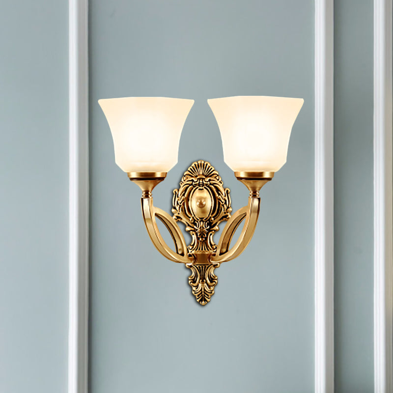 Metal Golden Wall Lighting Fixture Bell 1/2-Light Modern Style Wall Sconce with Opal Glass Shade Clearhalo 'Wall Lamps & Sconces' 'Wall Lights' Lighting' 270211