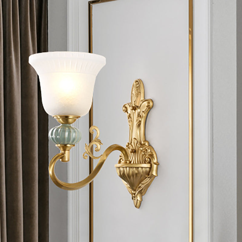 1/2-Head Wall Light with Bell Shade Opal Glass Modern Stylish Living Room Golden Wall Sconce Lamp 1.0 Gold Clearhalo 'Wall Lamps & Sconces' 'Wall Lights' Lighting' 270237