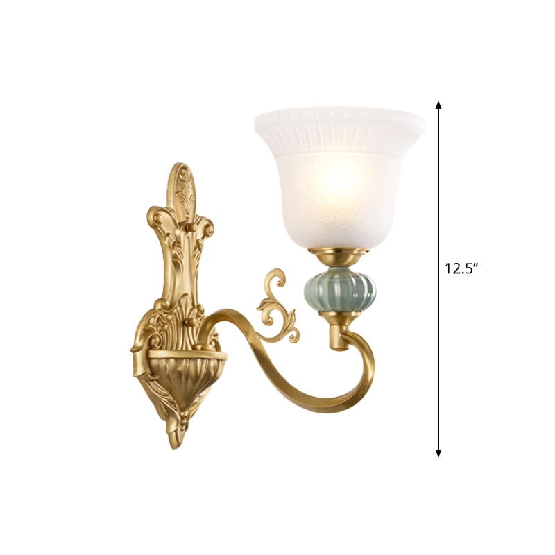 1/2-Head Wall Light with Bell Shade Opal Glass Modern Stylish Living Room Golden Wall Sconce Lamp Clearhalo 'Wall Lamps & Sconces' 'Wall Lights' Lighting' 270241