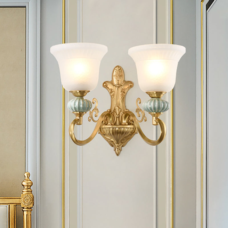 1/2-Head Wall Light with Bell Shade Opal Glass Modern Stylish Living Room Golden Wall Sconce Lamp Clearhalo 'Wall Lamps & Sconces' 'Wall Lights' Lighting' 270244