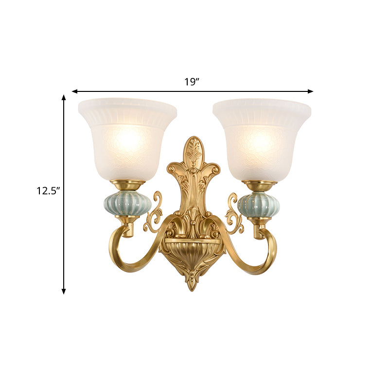 1/2-Head Wall Light with Bell Shade Opal Glass Modern Stylish Living Room Golden Wall Sconce Lamp Clearhalo 'Wall Lamps & Sconces' 'Wall Lights' Lighting' 270247