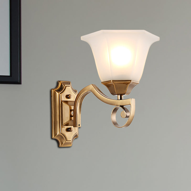 Floral Corridor Wall Sconce Modern Stylish Opal Glass and Metallic 1/2-Light Gold Finish Wall Light Fixture 1.0 Gold Clearhalo 'Wall Lamps & Sconces' 'Wall Lights' Lighting' 270259