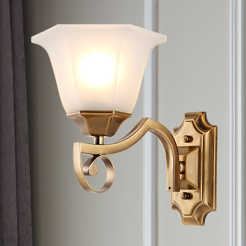 Floral Corridor Wall Sconce Modern Stylish Opal Glass and Metallic 1/2-Light Gold Finish Wall Light Fixture Clearhalo 'Wall Lamps & Sconces' 'Wall Lights' Lighting' 270260