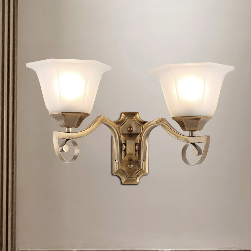 Floral Corridor Wall Sconce Modern Stylish Opal Glass and Metallic 1/2-Light Gold Finish Wall Light Fixture 2.0 Gold Clearhalo 'Wall Lamps & Sconces' 'Wall Lights' Lighting' 270264