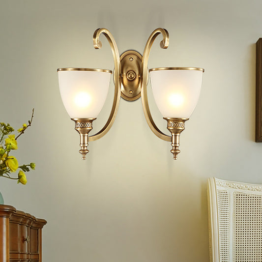 Metal Curved Wall Lighting Fixture Colonial Style 1/2-Light Bedroom Gold Wall Sconce with Opal Glass Bowl Shade Clearhalo 'Wall Lamps & Sconces' 'Wall Lights' Lighting' 270296