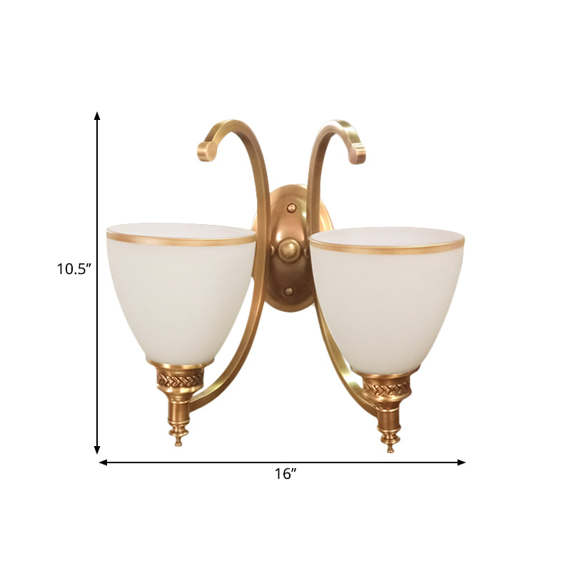 Metal Curved Wall Lighting Fixture Colonial Style 1/2-Light Bedroom Gold Wall Sconce with Opal Glass Bowl Shade Clearhalo 'Wall Lamps & Sconces' 'Wall Lights' Lighting' 270299