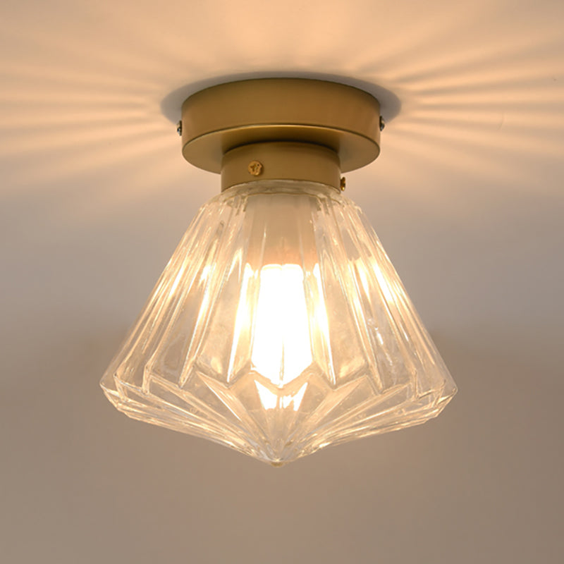 1 Head Flush Light Colonialism Clear Glass Scalloped Ceiling Fixture for Kitchen, 6.5"/7" W Clearhalo 'Ceiling Lights' 'Close To Ceiling Lights' 'Close to ceiling' 'Flush mount' Lighting' 270302