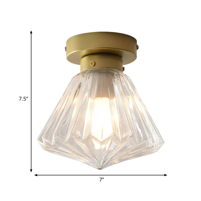 1 Head Flush Light Colonialism Clear Glass Scalloped Ceiling Fixture for Kitchen, 6.5"/7" W Clearhalo 'Ceiling Lights' 'Close To Ceiling Lights' 'Close to ceiling' 'Flush mount' Lighting' 270306