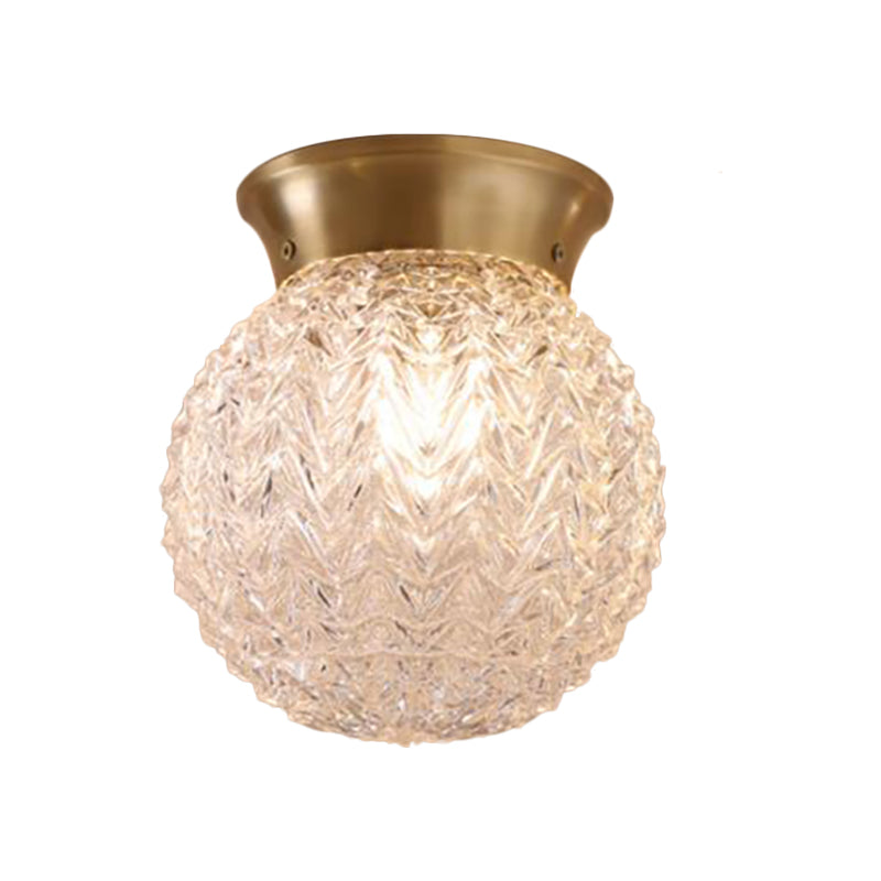 Water Glass Globe Ceiling Lighting Colonial 1 Head Bedroom Flush Mount Light Fixture in Brass Clearhalo 'Ceiling Lights' 'Close To Ceiling Lights' 'Close to ceiling' 'Flush mount' Lighting' 270321