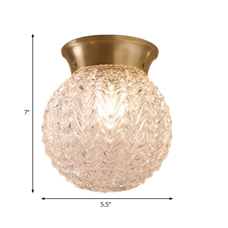 Water Glass Globe Ceiling Lighting Colonial 1 Head Bedroom Flush Mount Light Fixture in Brass Clearhalo 'Ceiling Lights' 'Close To Ceiling Lights' 'Close to ceiling' 'Flush mount' Lighting' 270322