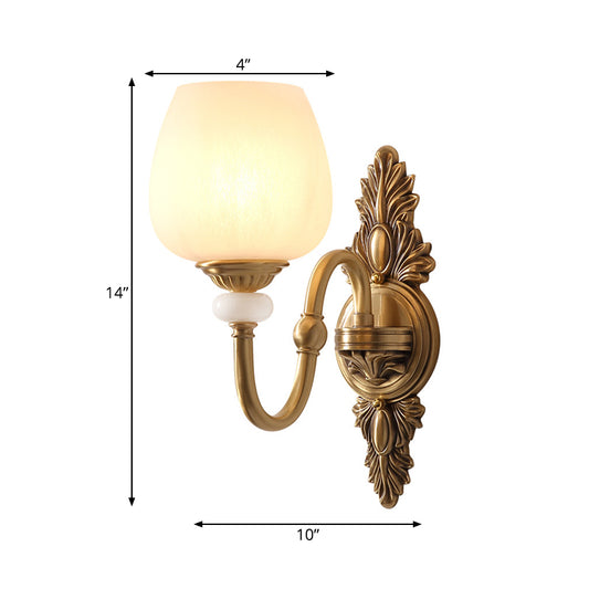 Metal Brass Wall Sconce Fixture Gooseneck 1/2-Light Vintage Stylish Wall Lamp with White Glass Bowl Shade Clearhalo 'Wall Lamps & Sconces' 'Wall Lights' Lighting' 270332