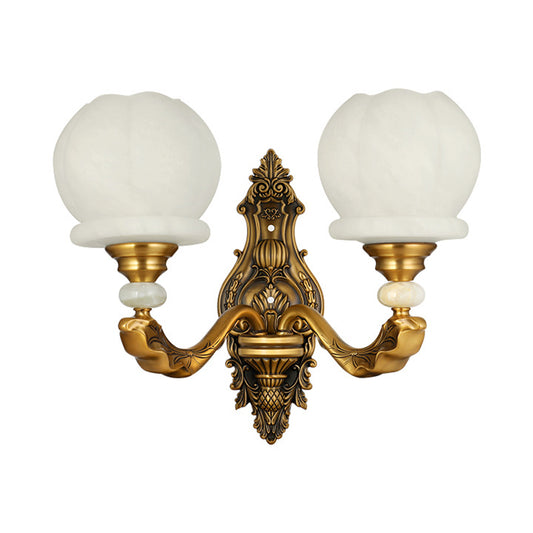 Cream Glass Global Wall Light Sconce Vintage Stylish 1/2-Bulb Living Room Wall Mount Lamp in Brass Clearhalo 'Wall Lamps & Sconces' 'Wall Lights' Lighting' 270362