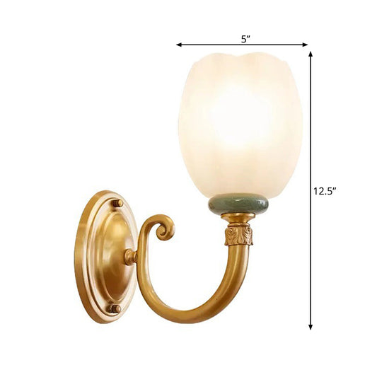 Opaline Glass Petal Wall Lamp Vintage Style 1/2-Light Living Room Sconce Light Fixture in Brass Clearhalo 'Wall Lamps & Sconces' 'Wall Lights' Lighting' 270379