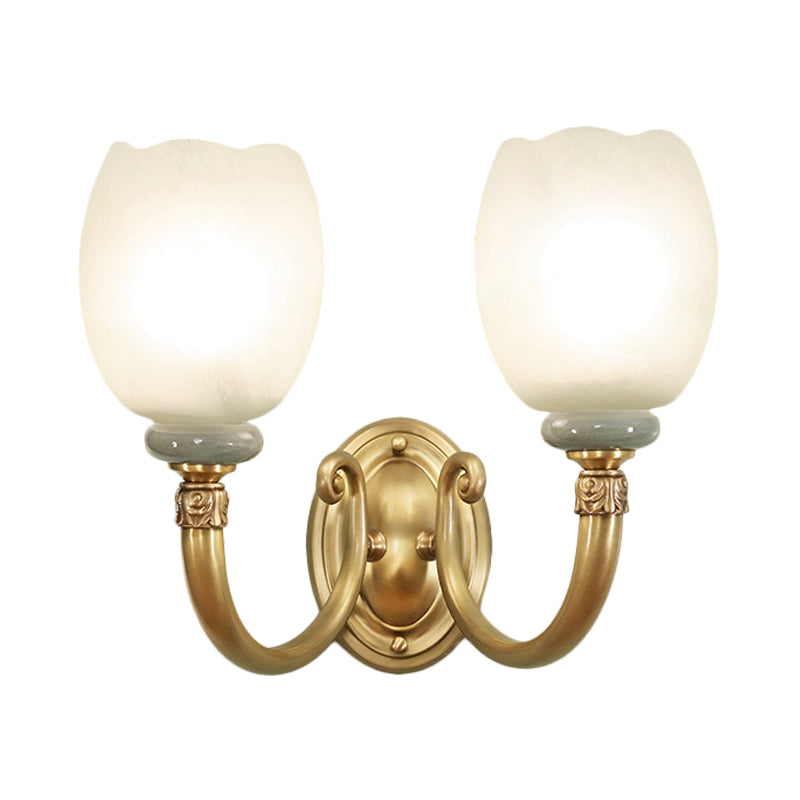 Opaline Glass Petal Wall Lamp Vintage Style 1/2-Light Living Room Sconce Light Fixture in Brass Clearhalo 'Wall Lamps & Sconces' 'Wall Lights' Lighting' 270384