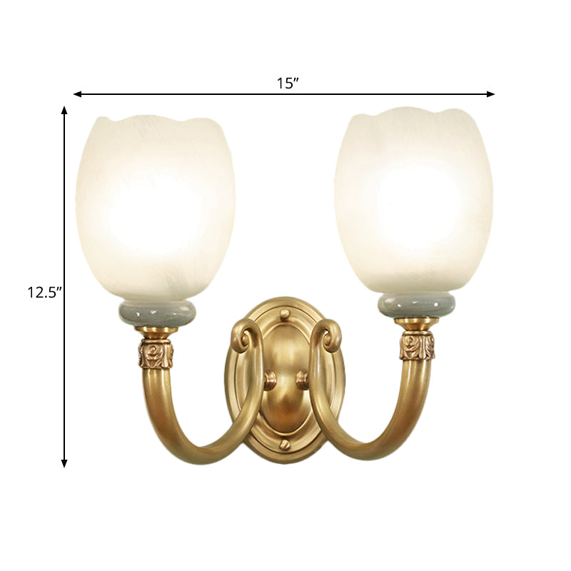 Opaline Glass Petal Wall Lamp Vintage Style 1/2-Light Living Room Sconce Light Fixture in Brass Clearhalo 'Wall Lamps & Sconces' 'Wall Lights' Lighting' 270385