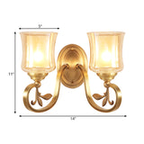 Amber Glass Bell Wall Mounted Lamp Vintage 1/2-Bulb Foyer Brass Finish Sconce Lighting with Inner Cylinder Shade Clearhalo 'Wall Lamps & Sconces' 'Wall Lights' Lighting' 270403