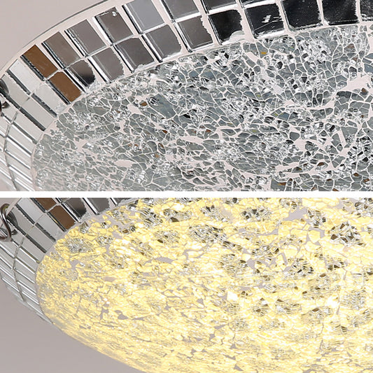 Crackled Bowl-Shaped Flush Mount Ceiling Light Vintage Stained Glass 12"/16" Wide Ceiling Light Fixture in Clear Clearhalo 'Ceiling Lights' 'Close To Ceiling Lights' 'Close to ceiling' 'Glass shade' 'Glass' 'Semi-flushmount' 'Tiffany close to ceiling' 'Tiffany' Lighting' 27044