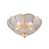 3-Light Prismatic Glass Flush Light Colonialist Brass Scalloped Living Room Close to Ceiling Lighting Clearhalo 'Ceiling Lights' 'Close To Ceiling Lights' 'Close to ceiling' 'Flush mount' Lighting' 270518