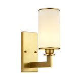 Modernism Style Cylinder Wall Lamp 1/2-Head Frosted Glass Wall Lighting Fixture in Brass for Living Room Clearhalo 'Wall Lamps & Sconces' 'Wall Lights' Lighting' 270538