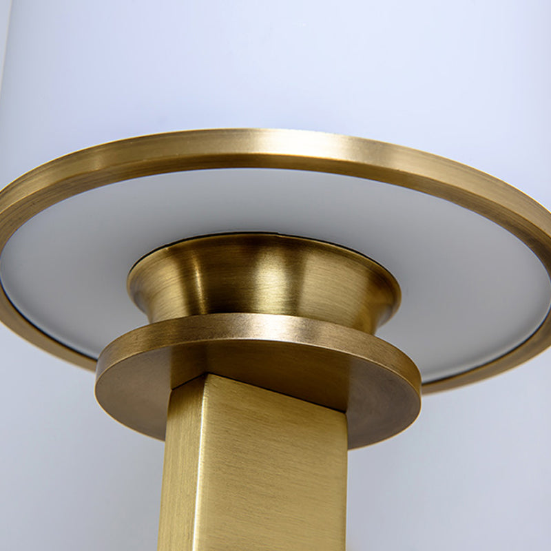 Modernism Style Cylinder Wall Lamp 1/2-Head Frosted Glass Wall Lighting Fixture in Brass for Living Room Clearhalo 'Wall Lamps & Sconces' 'Wall Lights' Lighting' 270540