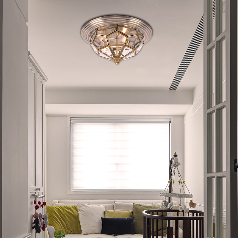 14"/18" W Prism Bedroom Flush Mount Light Colonial Clear Beveled Glass 2/3 Bulbs Brass Close to Ceiling Lamp Clearhalo 'Ceiling Lights' 'Close To Ceiling Lights' 'Close to ceiling' 'Flush mount' Lighting' 270611