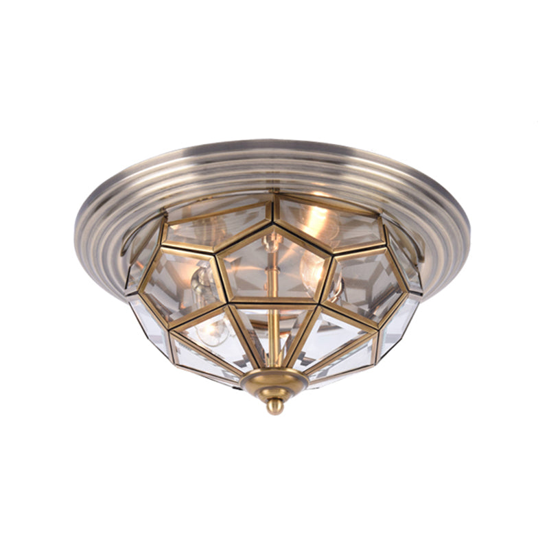 14"/18" W Prism Bedroom Flush Mount Light Colonial Clear Beveled Glass 2/3 Bulbs Brass Close to Ceiling Lamp Clearhalo 'Ceiling Lights' 'Close To Ceiling Lights' 'Close to ceiling' 'Flush mount' Lighting' 270612