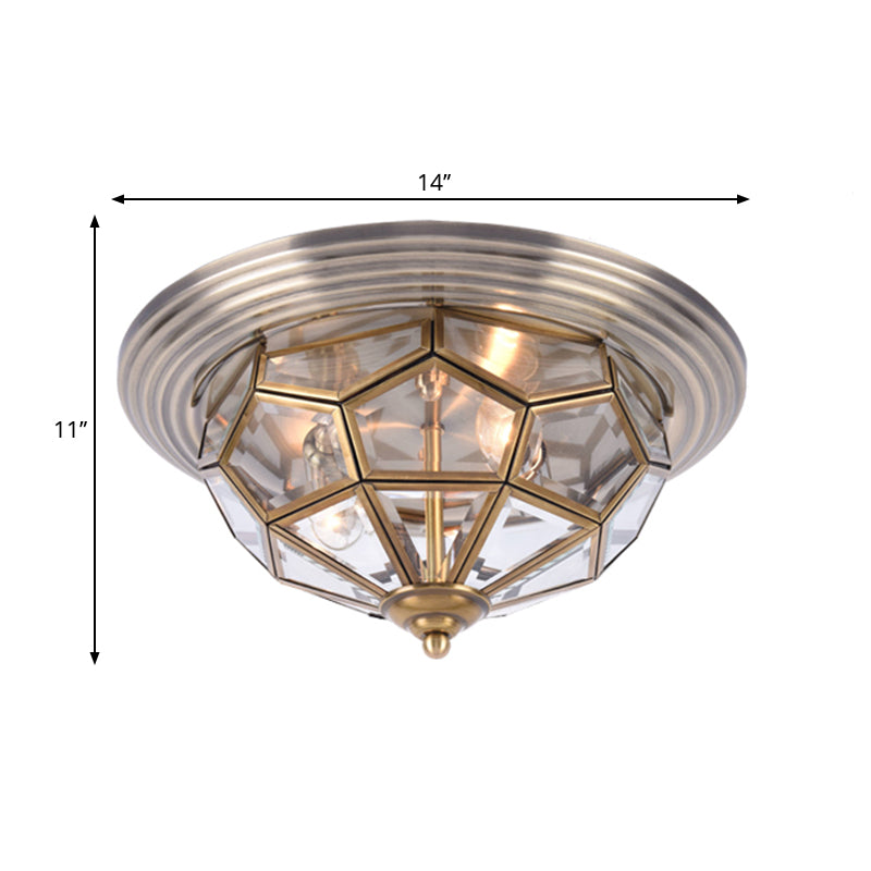 14"/18" W Prism Bedroom Flush Mount Light Colonial Clear Beveled Glass 2/3 Bulbs Brass Close to Ceiling Lamp Clearhalo 'Ceiling Lights' 'Close To Ceiling Lights' 'Close to ceiling' 'Flush mount' Lighting' 270613