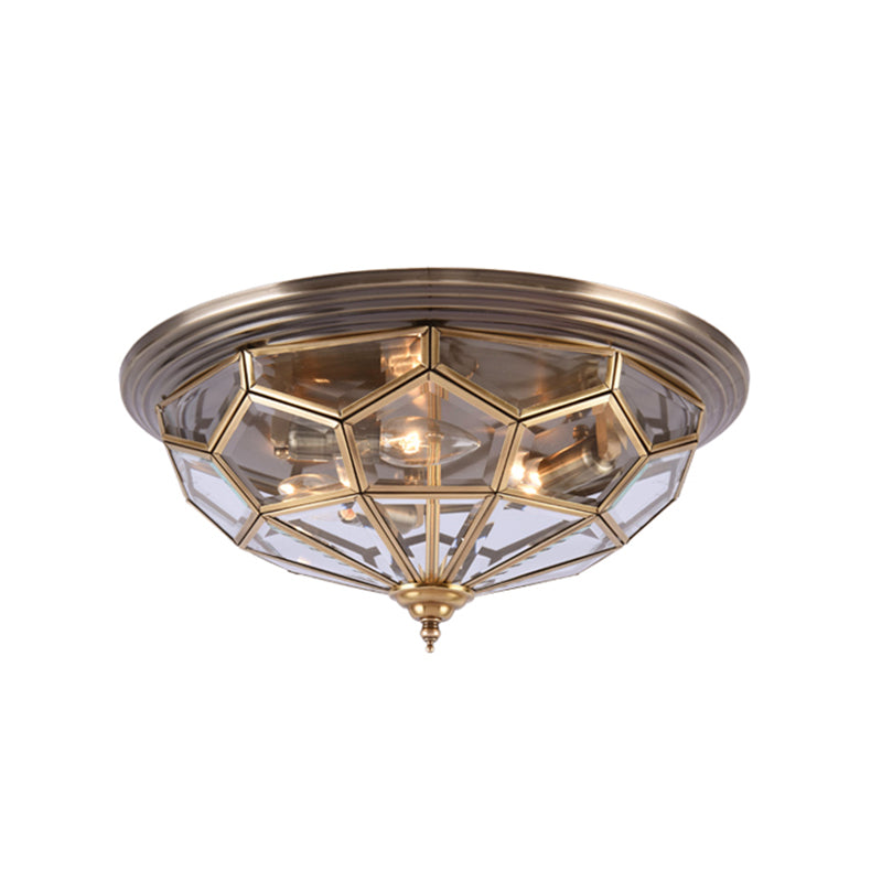 14"/18" W Prism Bedroom Flush Mount Light Colonial Clear Beveled Glass 2/3 Bulbs Brass Close to Ceiling Lamp Clearhalo 'Ceiling Lights' 'Close To Ceiling Lights' 'Close to ceiling' 'Flush mount' Lighting' 270617