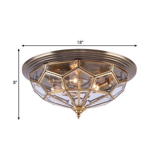 14"/18" W Prism Bedroom Flush Mount Light Colonial Clear Beveled Glass 2/3 Bulbs Brass Close to Ceiling Lamp Clearhalo 'Ceiling Lights' 'Close To Ceiling Lights' 'Close to ceiling' 'Flush mount' Lighting' 270618