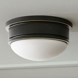 Milk Glass Hemisphere Flush Mount Lamp Rustic 3 Heads Ceiling Mounted Light with Black Metal Canopy Clearhalo 'Ceiling Lights' 'Close To Ceiling Lights' 'Close to ceiling' 'Flush mount' Lighting' 270711