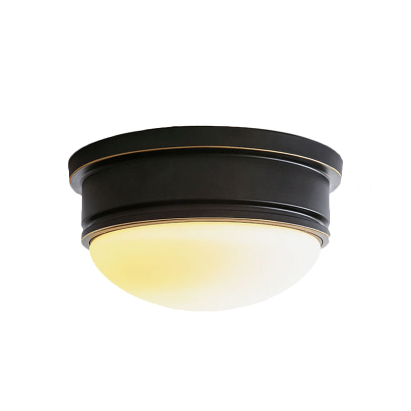 Milk Glass Hemisphere Flush Mount Lamp Rustic 3 Heads Ceiling Mounted Light with Black Metal Canopy Clearhalo 'Ceiling Lights' 'Close To Ceiling Lights' 'Close to ceiling' 'Flush mount' Lighting' 270713