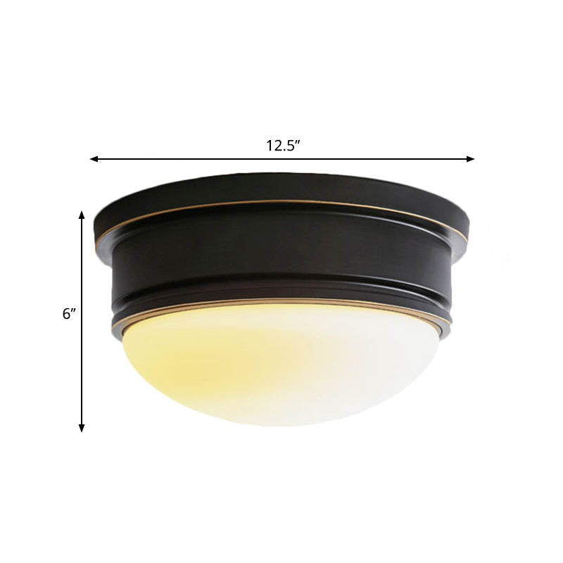 Milk Glass Hemisphere Flush Mount Lamp Rustic 3 Heads Ceiling Mounted Light with Black Metal Canopy Clearhalo 'Ceiling Lights' 'Close To Ceiling Lights' 'Close to ceiling' 'Flush mount' Lighting' 270714