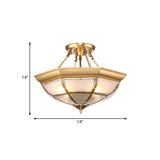 Brass 4 Lights Semi-Flush Ceiling Light Colonialism Curved Frosted Glass Dome Ceiling Mount Chandelier for Living Room, 14"/16" W Clearhalo 'Ceiling Lights' 'Close To Ceiling Lights' 'Close to ceiling' 'Glass shade' 'Glass' 'Semi-flushmount' Lighting' 270741