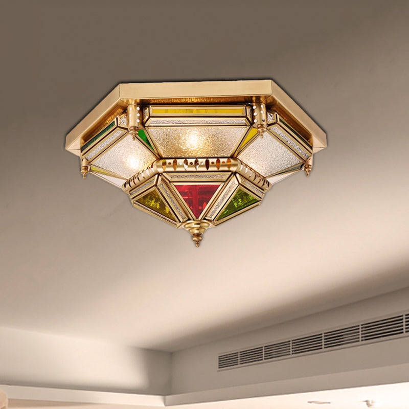 Seeded Glass Brass Ceiling Flush Prism 6 Heads Colonialist Flush Mount Lamp for Living Room Brass Clearhalo 'Ceiling Lights' 'Close To Ceiling Lights' 'Close to ceiling' 'Flush mount' Lighting' 270755