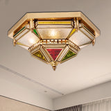 Seeded Glass Brass Ceiling Flush Prism 6 Heads Colonialist Flush Mount Lamp for Living Room Clearhalo 'Ceiling Lights' 'Close To Ceiling Lights' 'Close to ceiling' 'Flush mount' Lighting' 270756