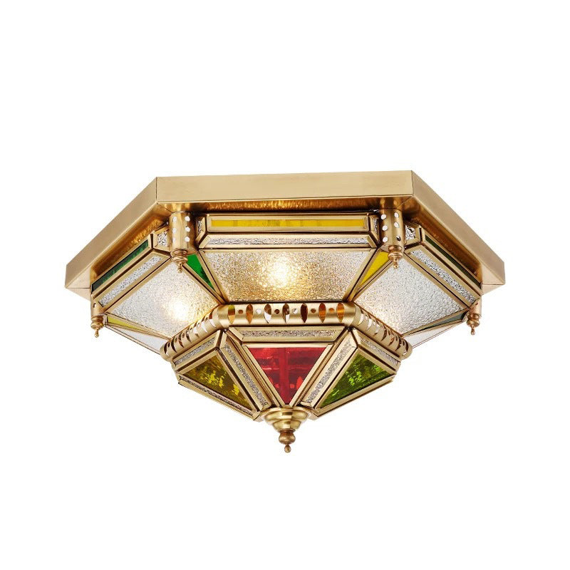 Seeded Glass Brass Ceiling Flush Prism 6 Heads Colonialist Flush Mount Lamp for Living Room Clearhalo 'Ceiling Lights' 'Close To Ceiling Lights' 'Close to ceiling' 'Flush mount' Lighting' 270758